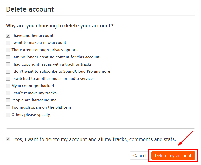 How to Delete SoundCloud Account Step 6
