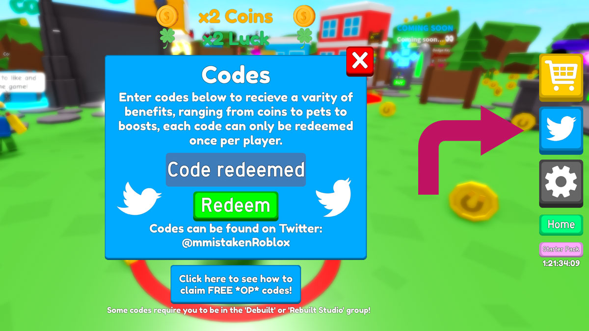 Redeeming codes in Roblox Magnet Masters