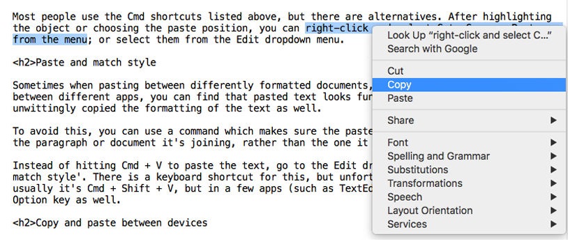 how to copy and paste on mac
